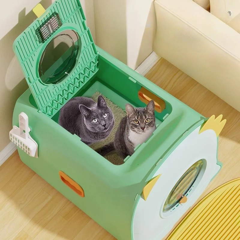 Extra Large Cat Litter Box Fully Enclosed Double-door Cat Toilet Large Cat Litter Box with Splash-proof Litter Mat