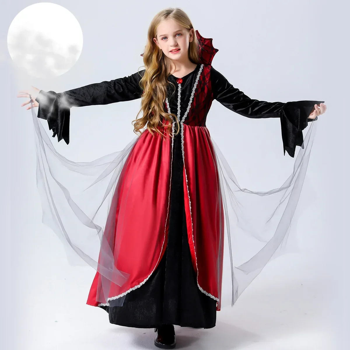 

Kids Halloween Cosplay Vampire Costume Retro Court Masquerade Outfit for Children's Party And Theater