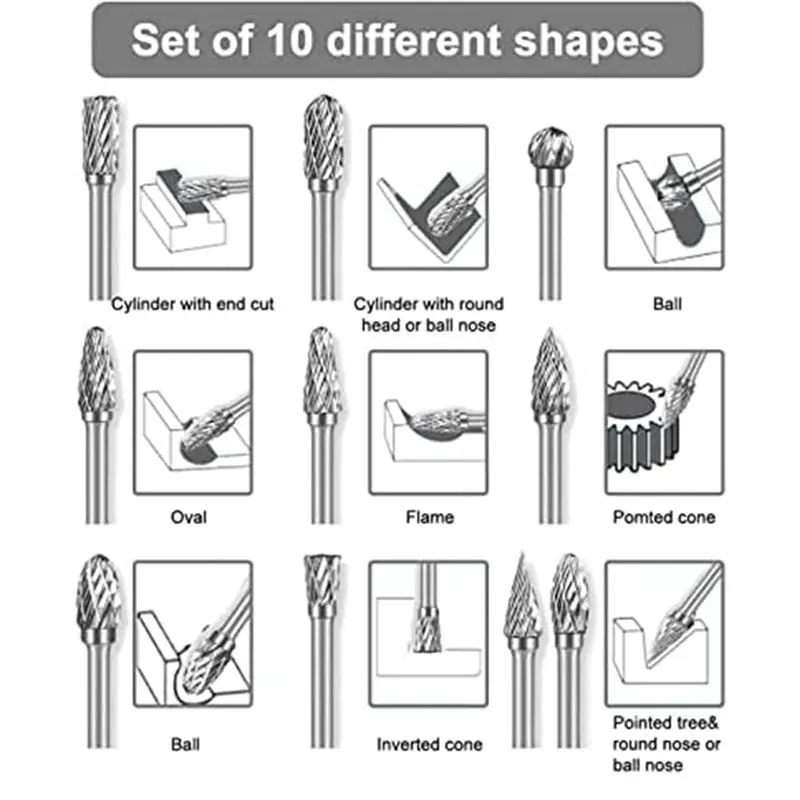 Set di frese in metallo duro A75K, lunghezza testa da 1/8 di pollice (3 mm) e 1/4 di pollice (6 mm), per lavorazione del legno, incisione, incisione su metalli, foratura, lucidatura