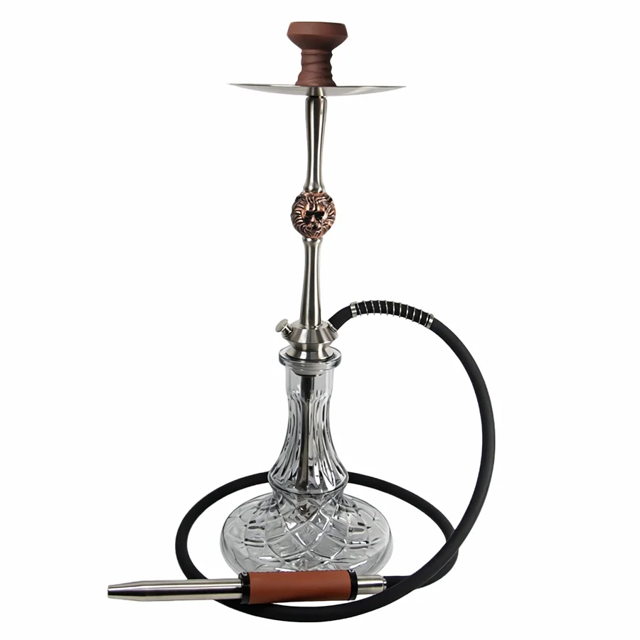 Narguiles Completo Stainless Steel Lion Head Hookah Set Single Hose , Crystal Glass Vase Cachimba Shisha for Home Bar Party