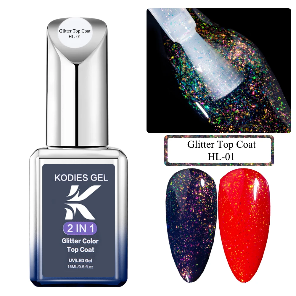 KODIES GEL Starlight Top Coat Gel-Nagellack, 15 ml, semi-permanenter UV-schimmernder Maniküre-Gel-Finish-Versiegeler, Aurora Chrome Topcoat