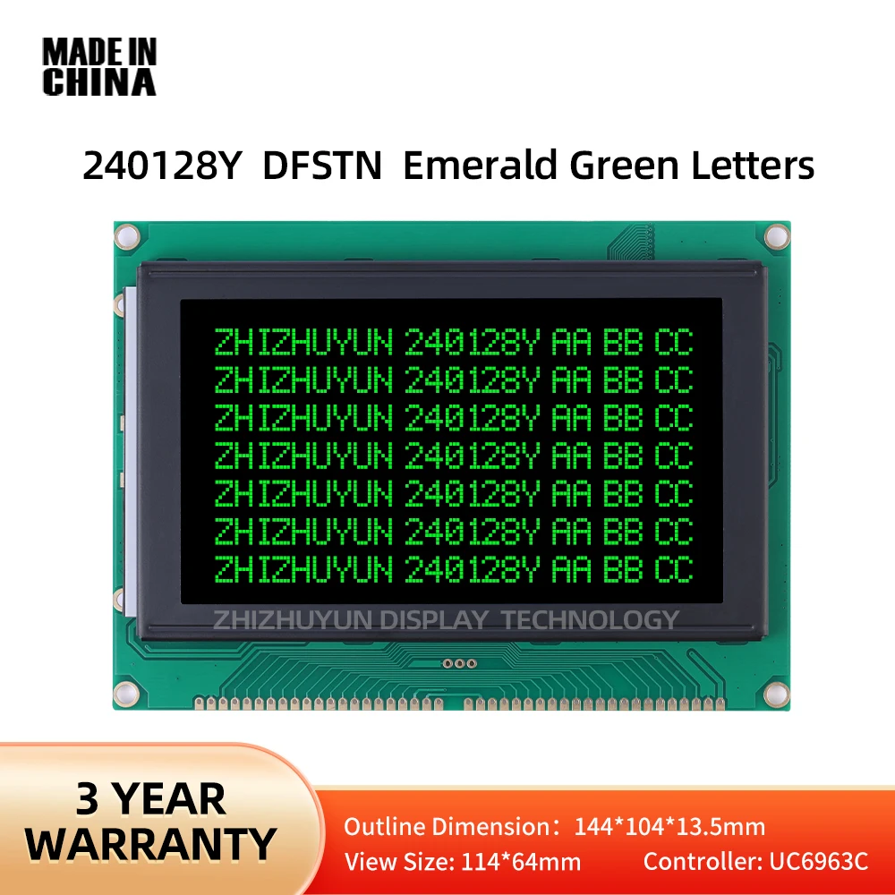 Tela gráfica LCD Dot Matrix Display, filme DFSTN preto, personagens verde-esmeralda, Japão Murata, Jingzhen, 240128Y, 240x128