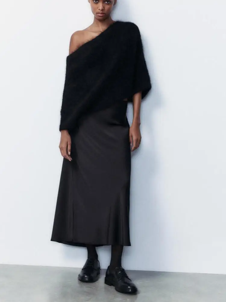 

Весенняя новая прямая шелковая атласная юбка-миди с высокой талией, утягивающая эластичная талия, длинная юбка трапециевидной формы из полиэфирного волокна