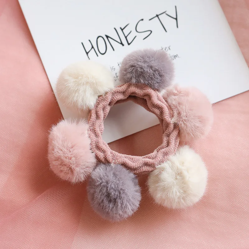 Lovely woman Pompom Hair Ties Girls Elastic Hair Band Rubber Band Hair Accessories Gum Rope Cute Scrunchies Ponytail Holder