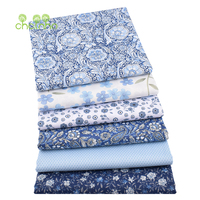 Chainho,Printed Twill Weave Cotton Fabric,DIY Qulting Sewing Material,Patchwork Cloth,Blue Series,6 Designs,3 Spiecification