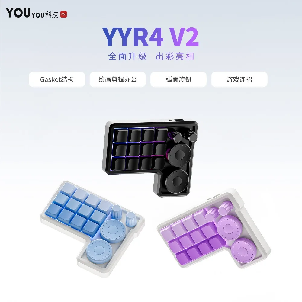 YYR4V2 2nd Mini Keyboard 12keys Costom Editor Photo Retoucher Painter Numpad Big Knob Hot Swap Button Mechanical Keyboard Gamer