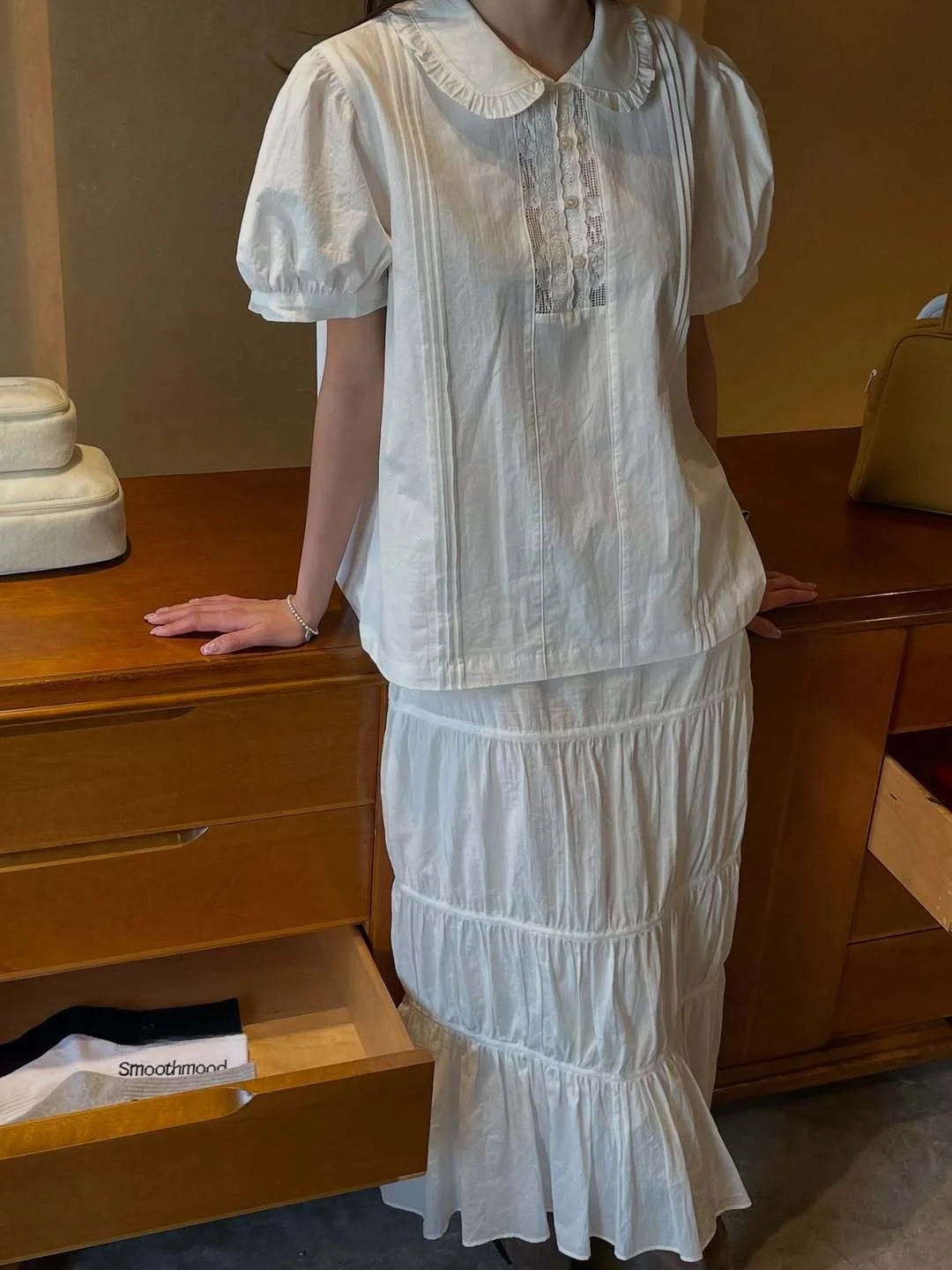 

Retro Sle Smooth Cotton ort Sve irt with Lace Trim Doll Collar Women's Comfortable Breathable Summer New Arrival