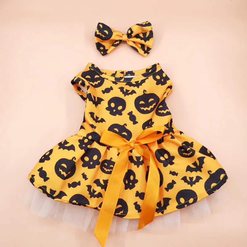 Pet Dog Clothes All Saints Day Dress for Dogs Clothing Cat Small Pumpkin Print Gauzy Skirt Cute Girl Chihuahua Pet Products 2023