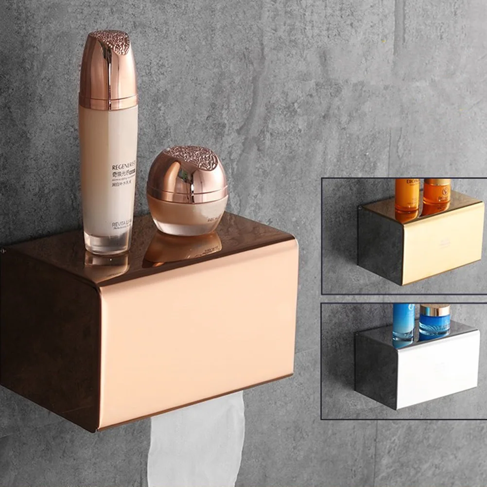 

Toilet Paper Box Holder Stainless Steel Bathroom Double Tissue Paper Towel Roll Holder Hanger Wall Mount (Rose Gold)