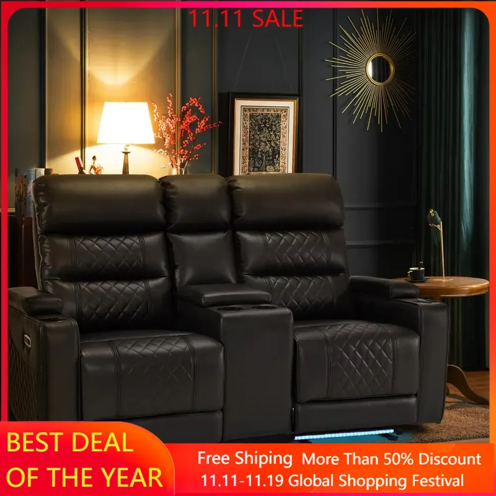 Power Recliner Loveseat Sofa, Home Theater Seating with USB & Type-C Ports and Adjustable Headrests and Console, Armrest Storage