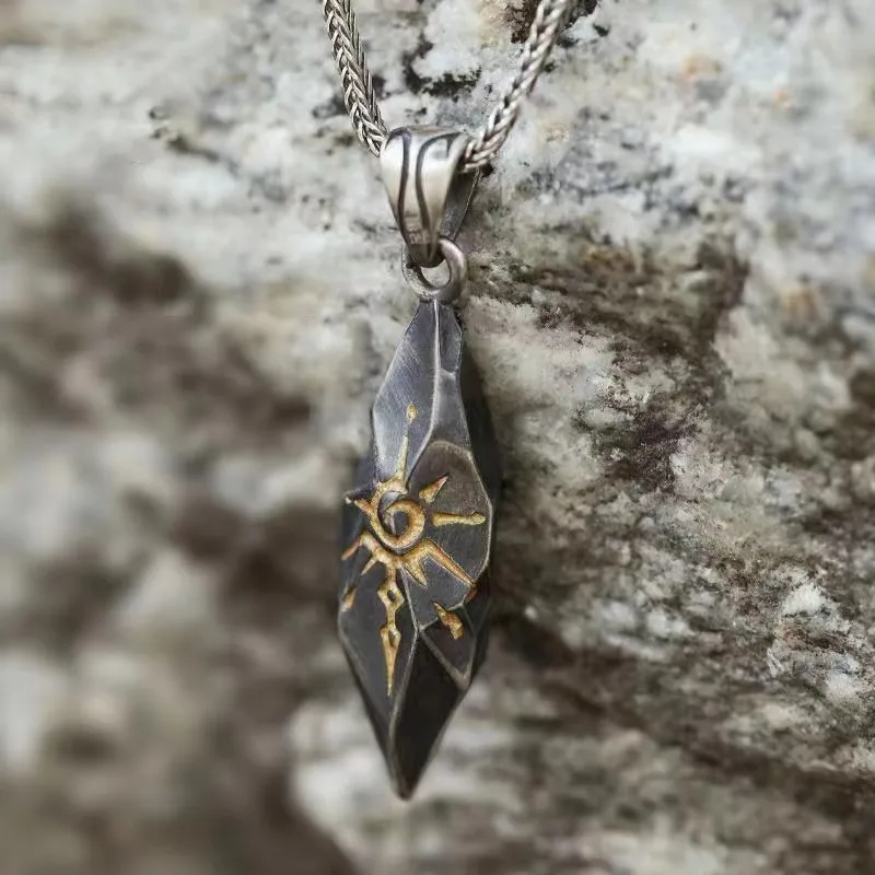 Personalized Sun Rune Wishing Stone Pendant Retro Personalized Meteorite Color Matching Stainless Steel Chain Hip Hop Necklace