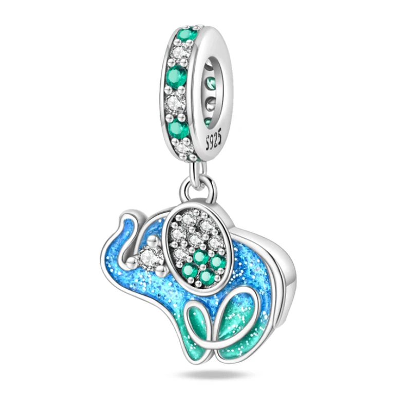 

925 Sterling Silver Tropical Rainforest Charm Elephant Leaf Sun Green Beads Fit Original 3mm Pan Bracelet DIY For Women Jewelry