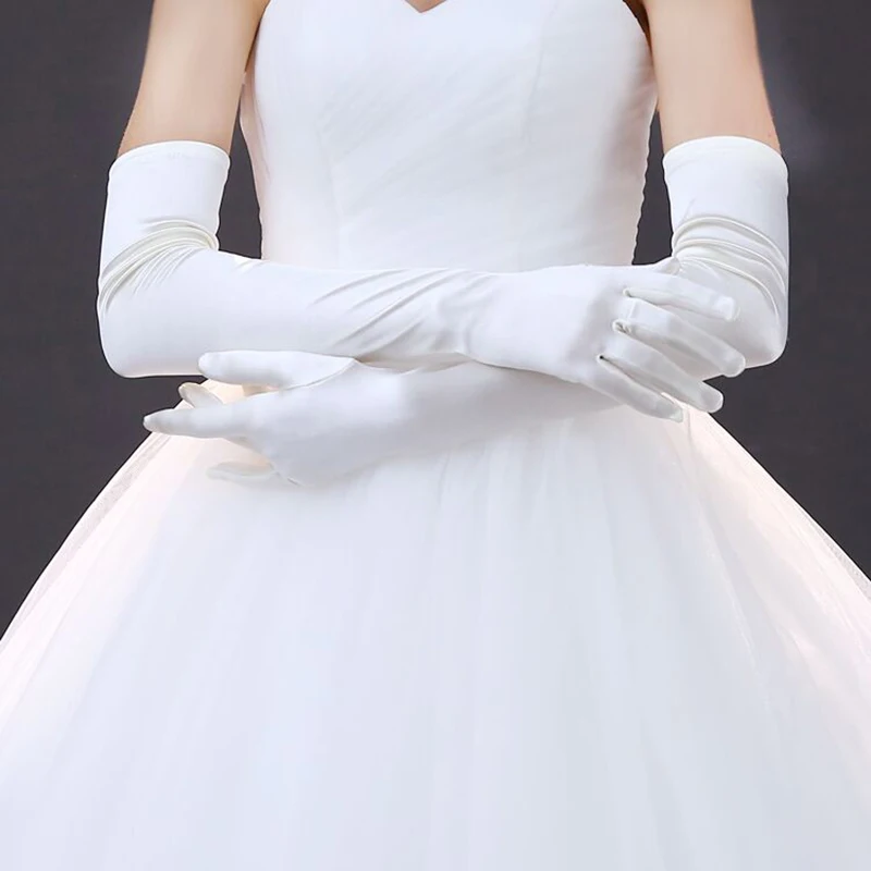 Rozciągliwe długie satynowe rękawiczki damskie eleganckie wieczorowe wesele rękawiczki Cosplay różowe czerwone czarne białe rękawiczki wysokiej