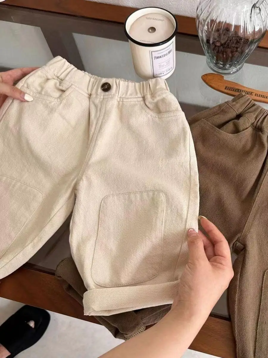 

Корейские детские осенние брюки из хлопка, мягкие, дышащие, универсальные, длинные, из полиэфирного волокна, новинка 2026 года