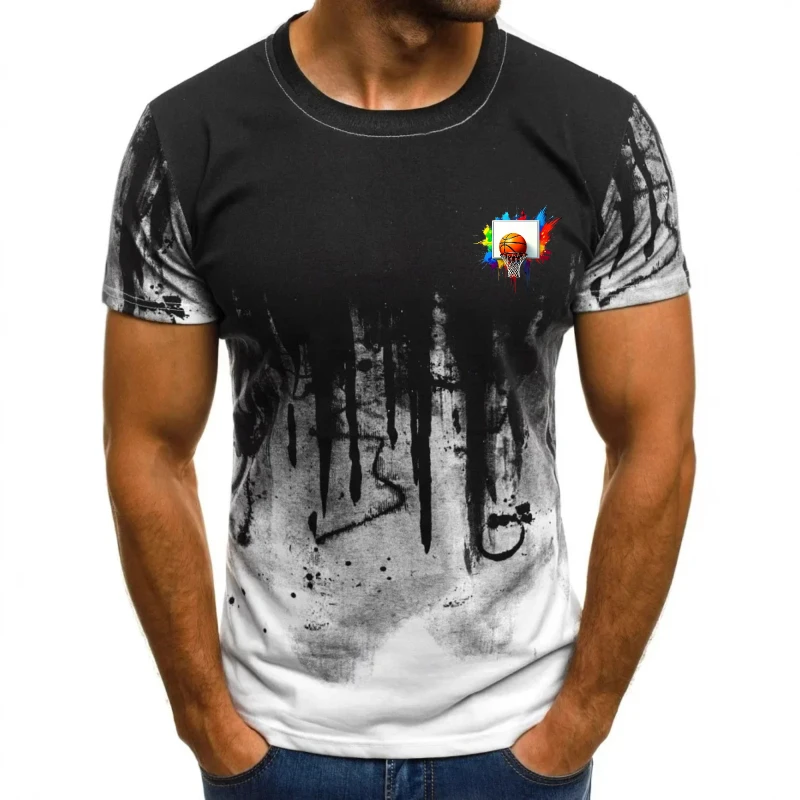 تي شيرت رجالي بمشهد الغابة السوداء مع نمط مطبوع عليه طائر ملون