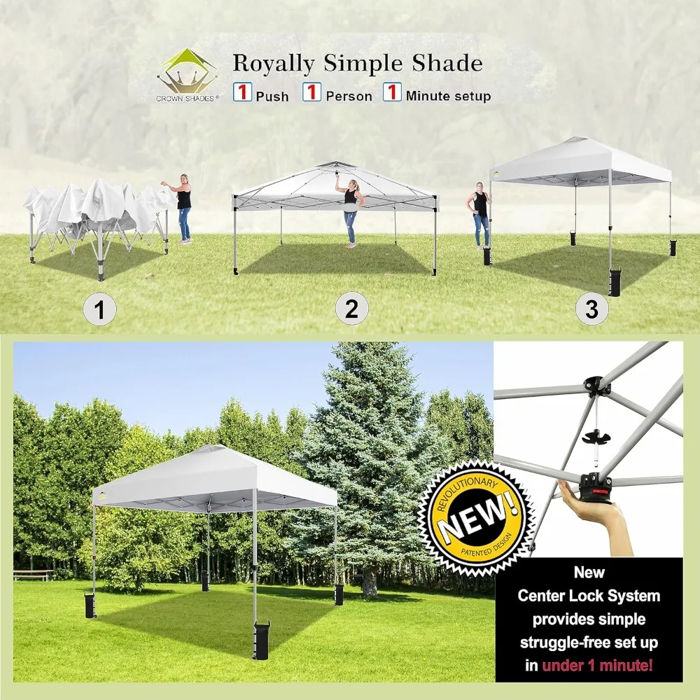 10x10 Pop up Canopy Outside Canopy, Patented One Push Tent Canopy with Wheeled Carry Bag Bonus 8 Stakes and 4 Ropes, White