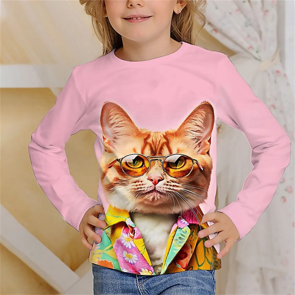 Kinderkleding Meisjes T-shirts Tops Lange mouw Kinder T-shirt Schattige dieren Print Kawaii Kinderzomerkleding Meisjeskleding