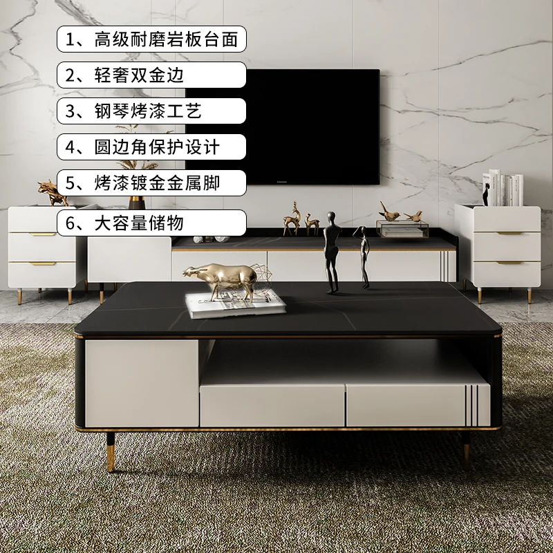 

Rock slab TV cabinet coffee table combination household living room modern light luxury Italian small apartment new coffee table
