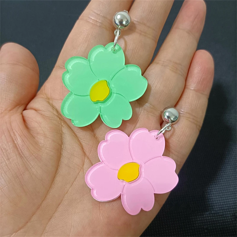 

KUGUYS Flowers Vintage Drop Earrings Women Summer Pink Green Acrylic Jewelry Accessories