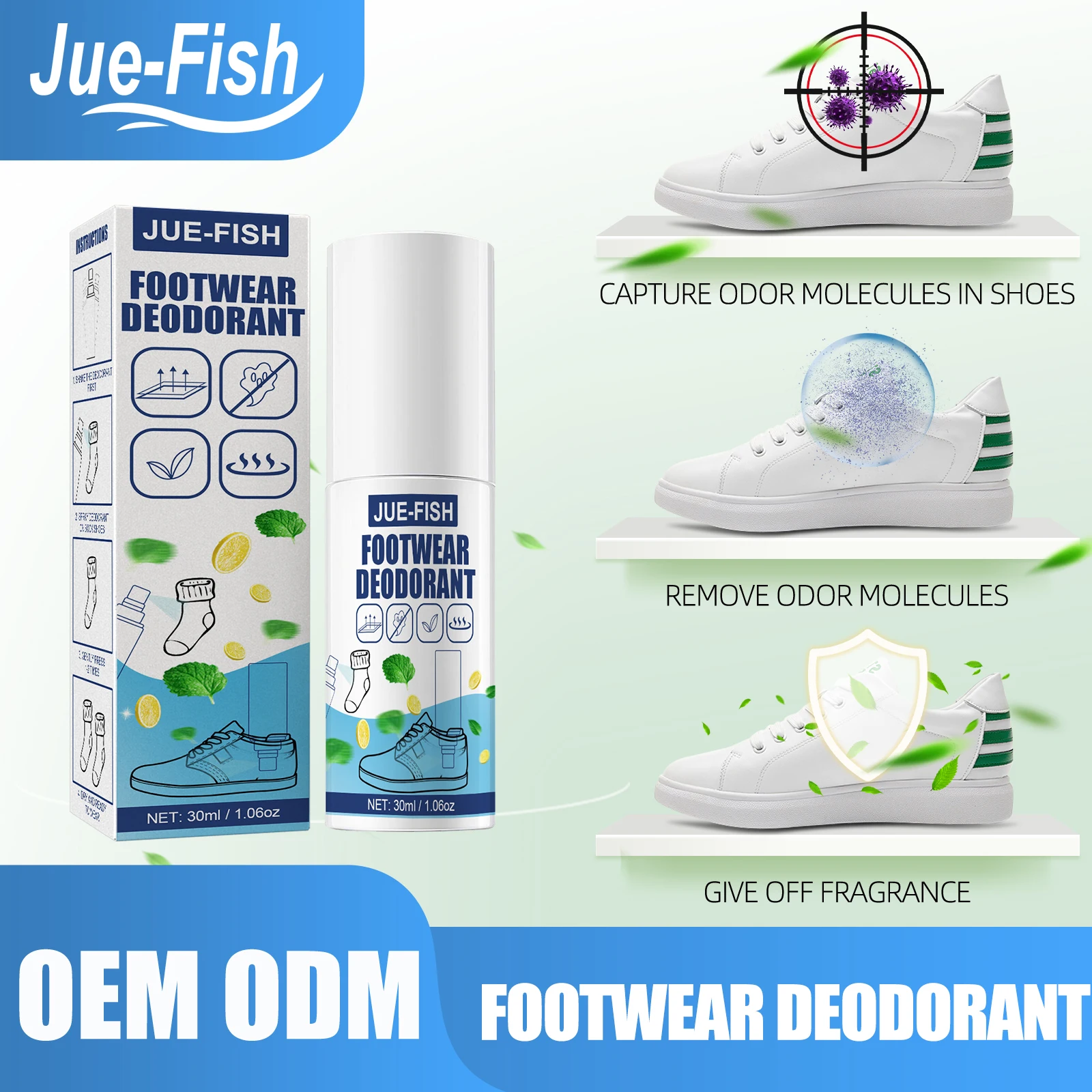 30ml Shoe Shock Antibacterial Spray Foot Odor Shoes Stink Freshener Socks Odor Remover Spray Refresh Antiperspirant