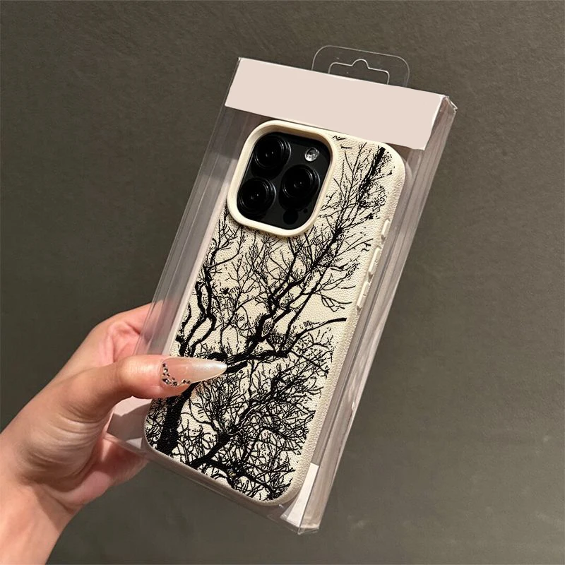 

Чехол для телефона с рисунком черной ветки для iPhone 17, 16, 15, 14, 13, 12, 11 Pro Max XR XS MAX 7, 8 PLUS INS, модный чехол с дерматоглифом