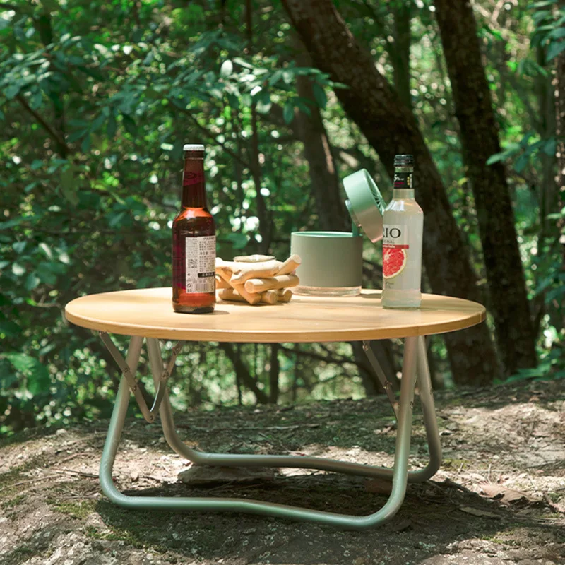 New Outdoor Portable Foldable Table Car Bamboo Table Half Fold Small Round Table