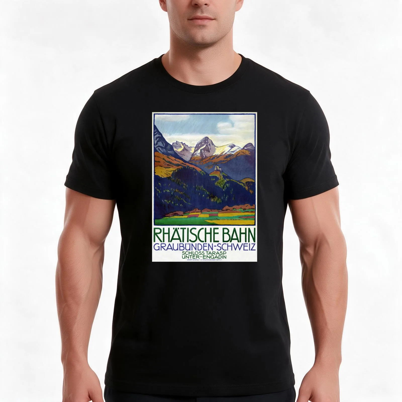 Switzerland Vintage Travel Poster 1914 Restored T-Shirt, Summer Casual Cotton Tee, Oversized Streetwear Tops, Unisex Men Women