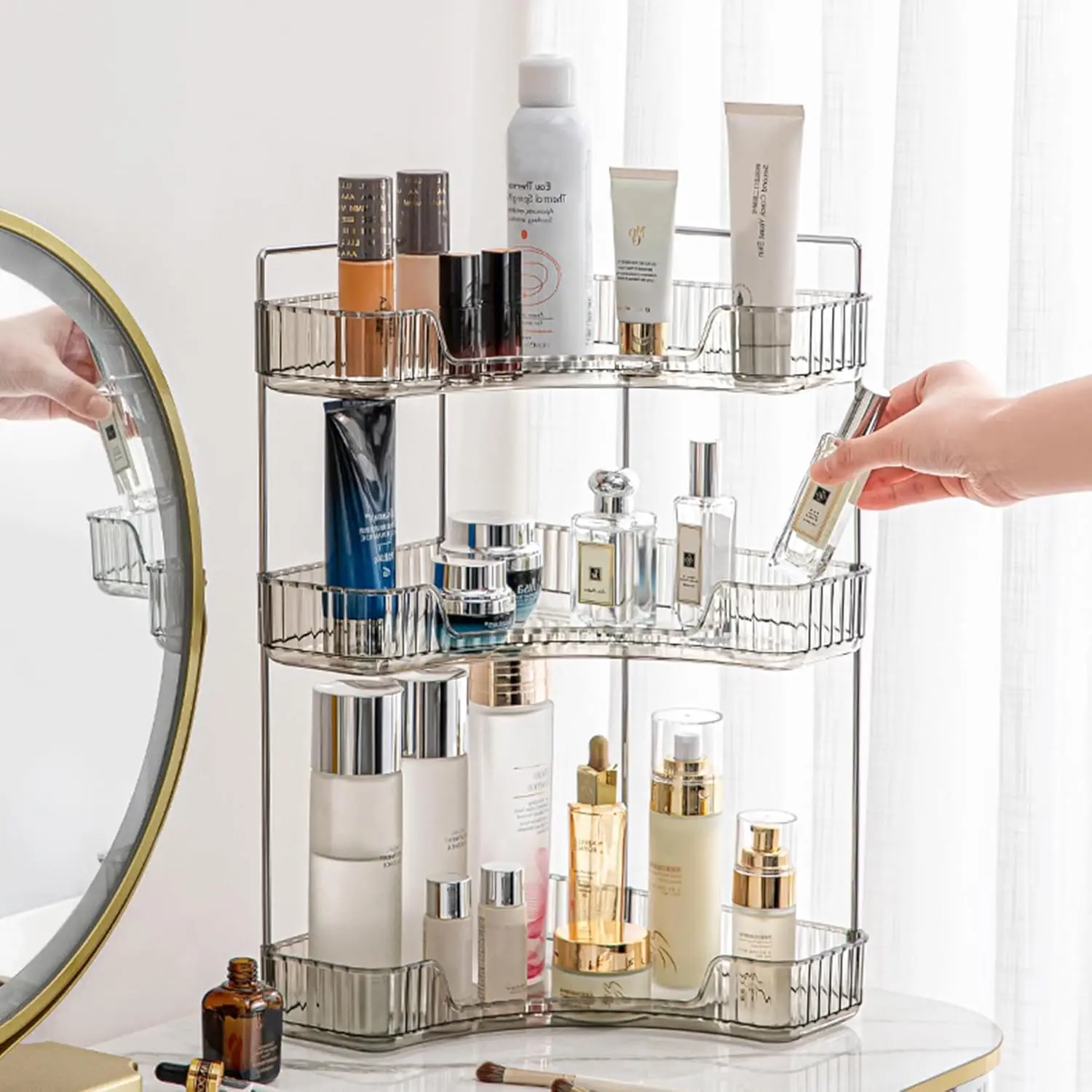 

Corner Bathroom Counter Organizer, Bathroom Countertop Shelf Makeup Organizer for Vanity Perfume Tray for Corner Storage (3
