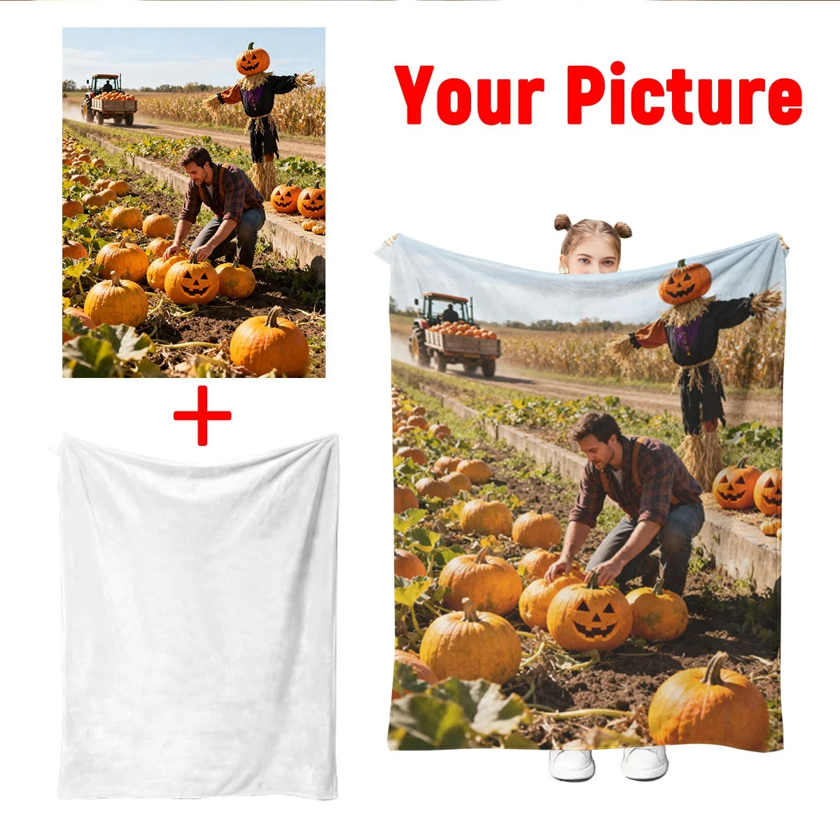 Halloween Custom DIY Personalized Photo Blanket for Your Loved One - Flannel Blanket Product - Custom Warm Photo, Soft and Warm,
