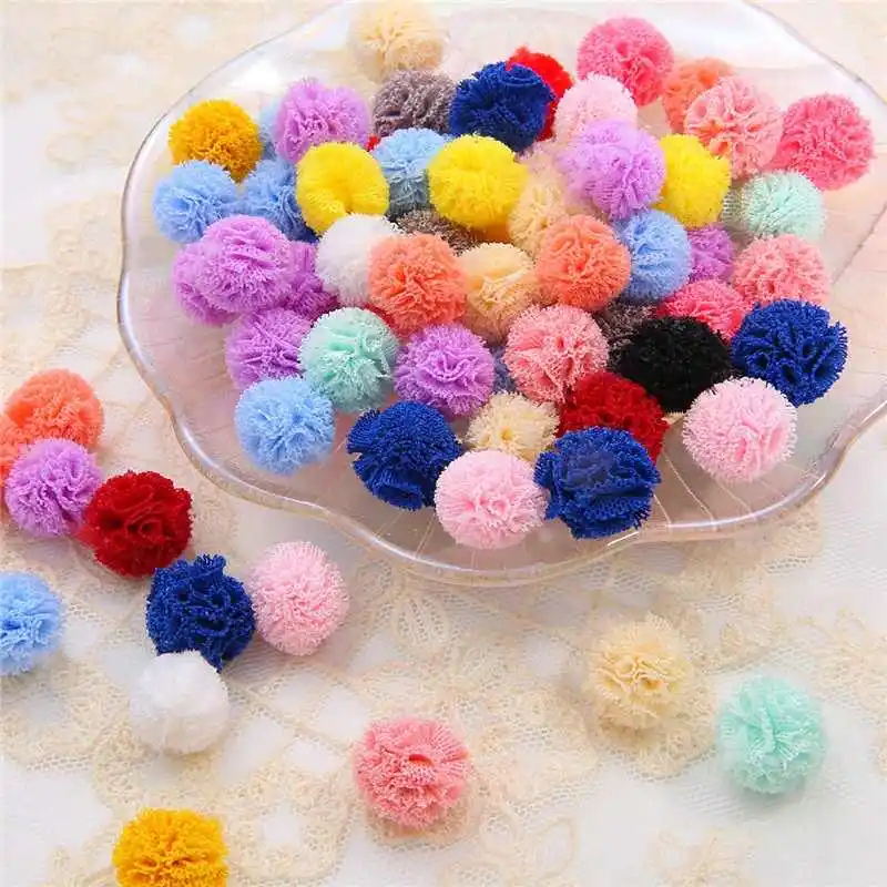 15mm 20mm 25mm corea palla di pizzo garza fai da te fiore elastico pompon mestiere maglia di peluche ciondolo per forcine gioielli fare accessori