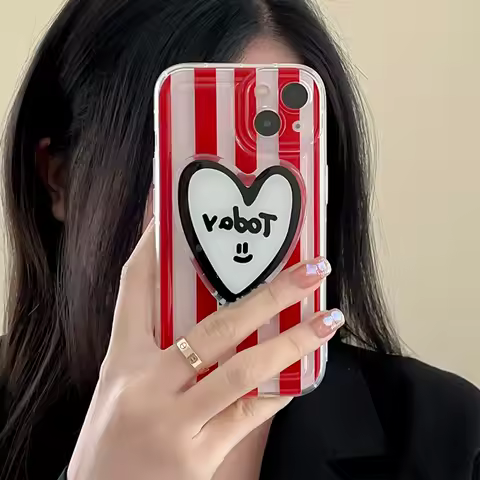 For Samsung Galaxy Note 20 10 S23 Ultra S22 Plus S21 FE S20 A04 A14 A24 A34 A54 Red Stripe Happy Grip Tok Holder Soft Phone Case