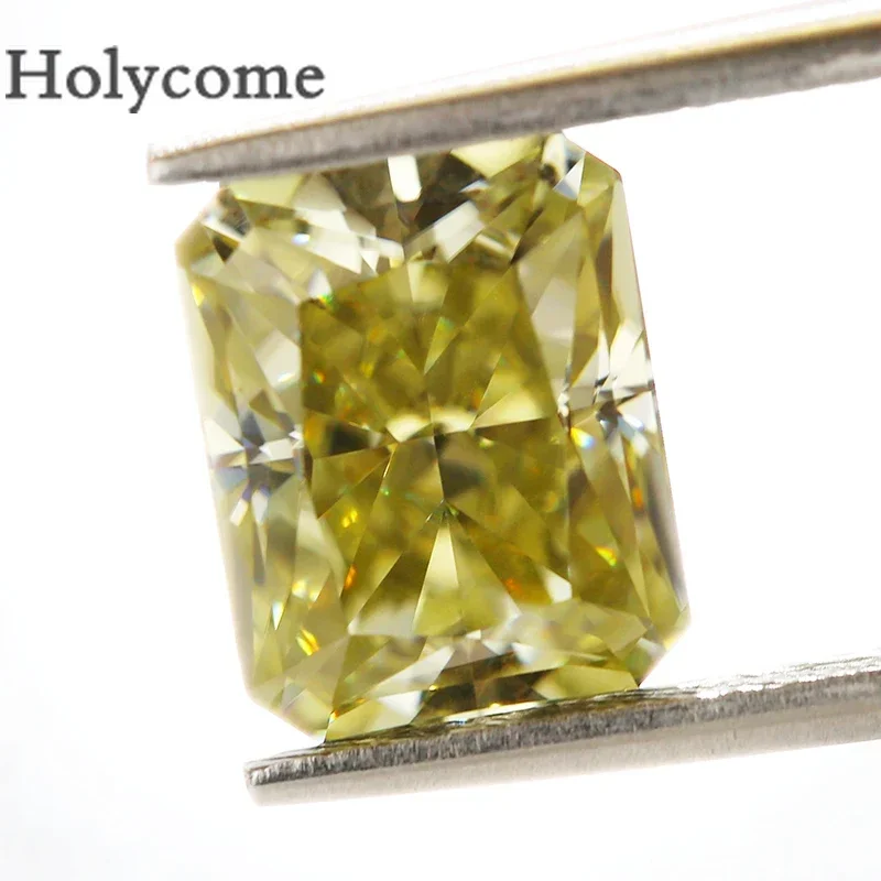 Crushed Ice Radiant Cut Holycome Yellow Moissanite Factory  Loose Gemstone VVS GRA Cerrificate Wholesale Supply Jewelry Making