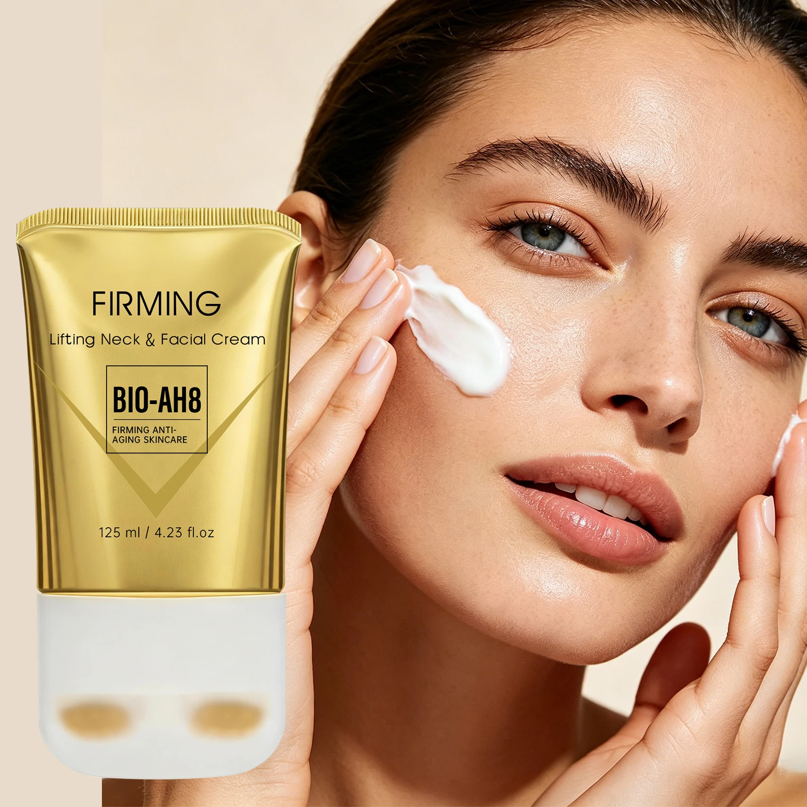 BIO-AH8 Roller Lifting Neck & Facial Cream 125ml, Hexapeptide-8 Hyaluronic Acid Centella Asiatica Extract, Moisturizing Firming Cream for Neck and Face Daily Skin Care