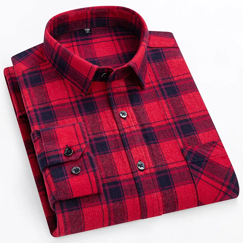 100% pure cotton men's brushed check shirt, new style 11XL/10XL plus-size men's business casual versatile long-sleeved shirt