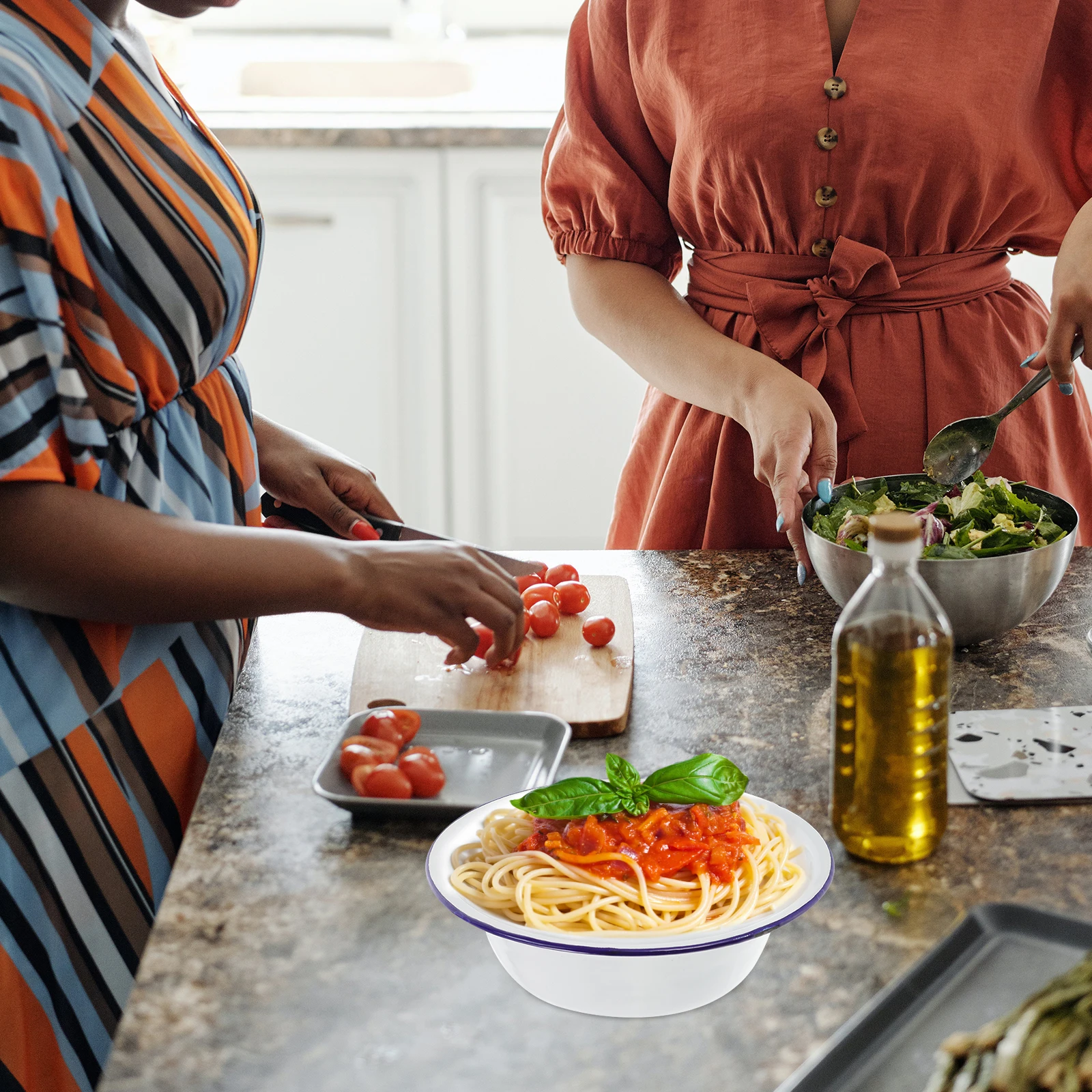 

Retro Enamel Bowl Vintage Style Kitchen Soup Basin Food Storage Container For Oil Lard Soup Ceramic Coated