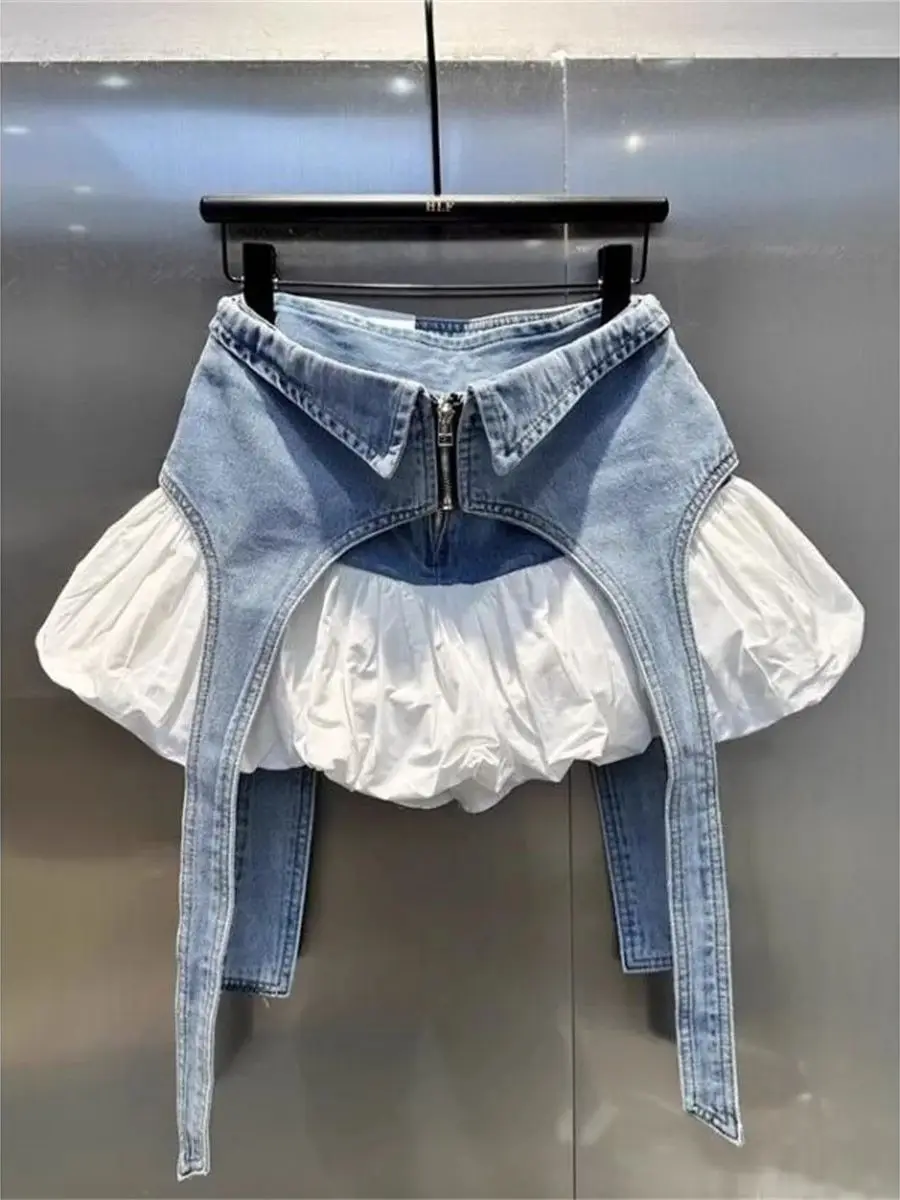 

American Vintage Patchwork Hit Color Sexy Mini Skirts Women High Street High Waist Asymmetric Large Size Bouffant Skirt Female
