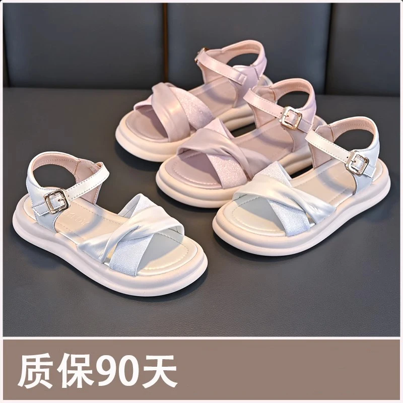

2025 сандалии для девочек, новая летняя детская обувь из искусственной кожи, повседневная обувь принцессы с открытым носком, нескользящие модные детские сандалии на платформе