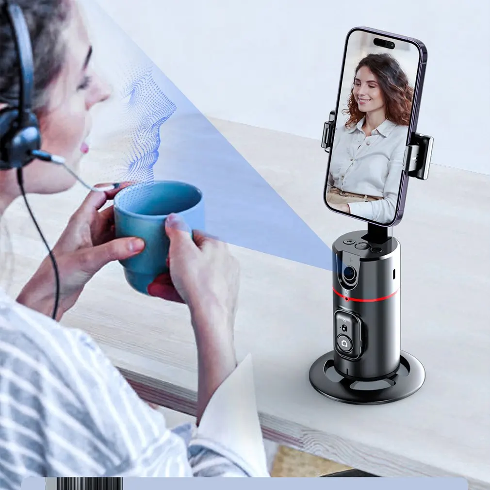 Face tracking and light-filling mobile phone holder foldable 360° rotation face rotation AI gesture control mobile phone tripod