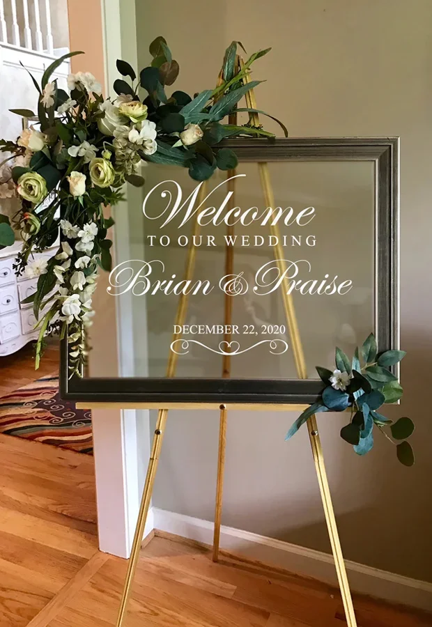 Welcome To Our Wedding Personalized Wedding Name and Date Mirror Decals Bridal Shower Wedding Welcome Sign Sticker custom A982