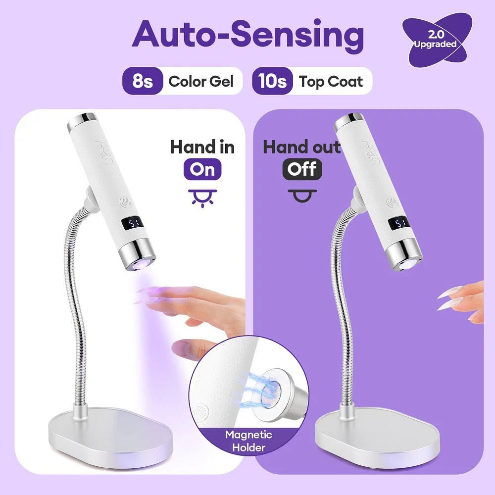 ترقية 2 في 1 مصباح أظافر بالأشعة فوق البنفسجية قابل لإعادة الشحن مصباح أظافر جل أدوات صالون مانيكير قاعدة مغناطيسية مستديرة مفتوحة أقل احتمال أن تسقط