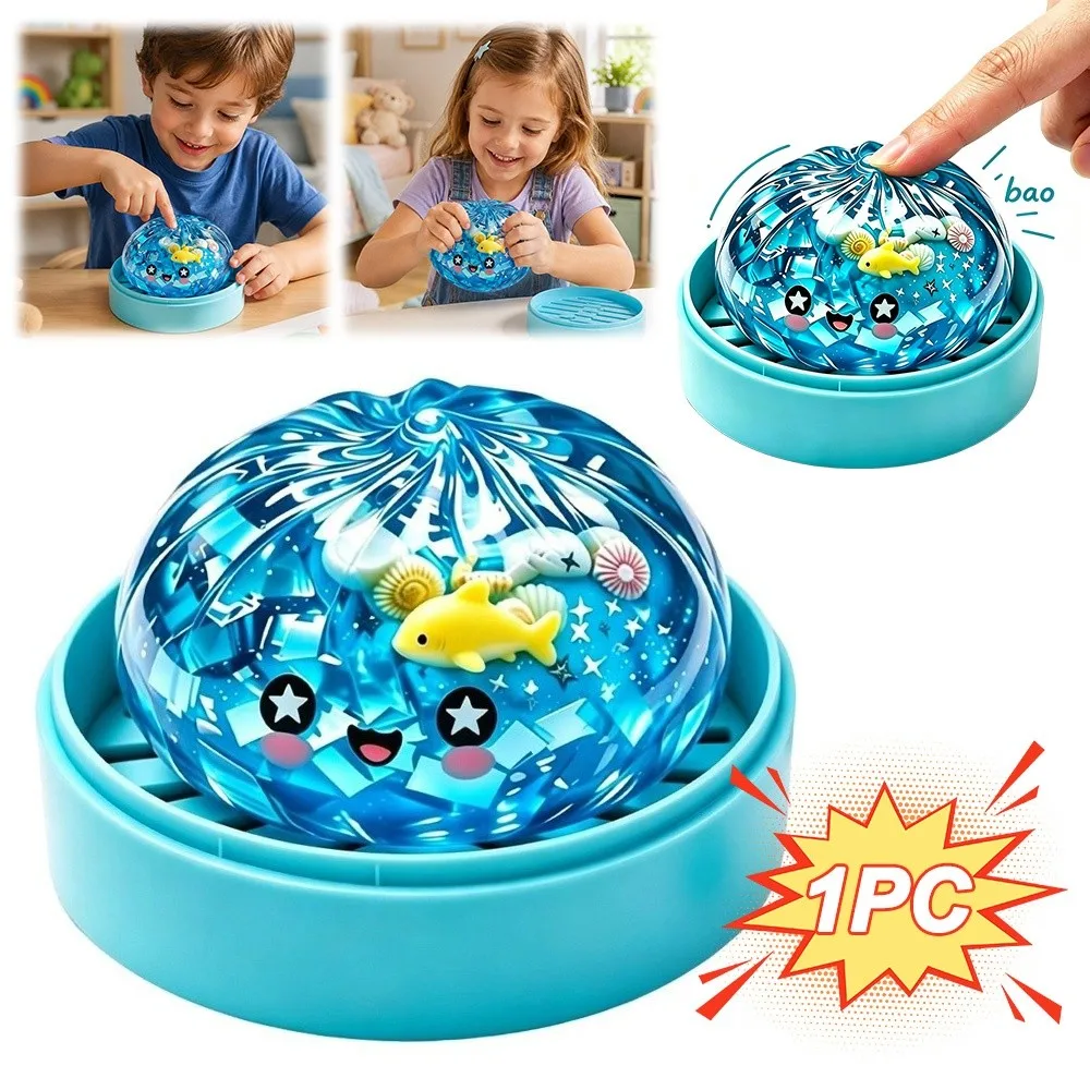 Marine Animal Shells Dumplings Squeeze Toy Glitter with Steamer Squeeze Toy Fidget Soft Steamed Stuffed Bun Squeeze Pinch Le