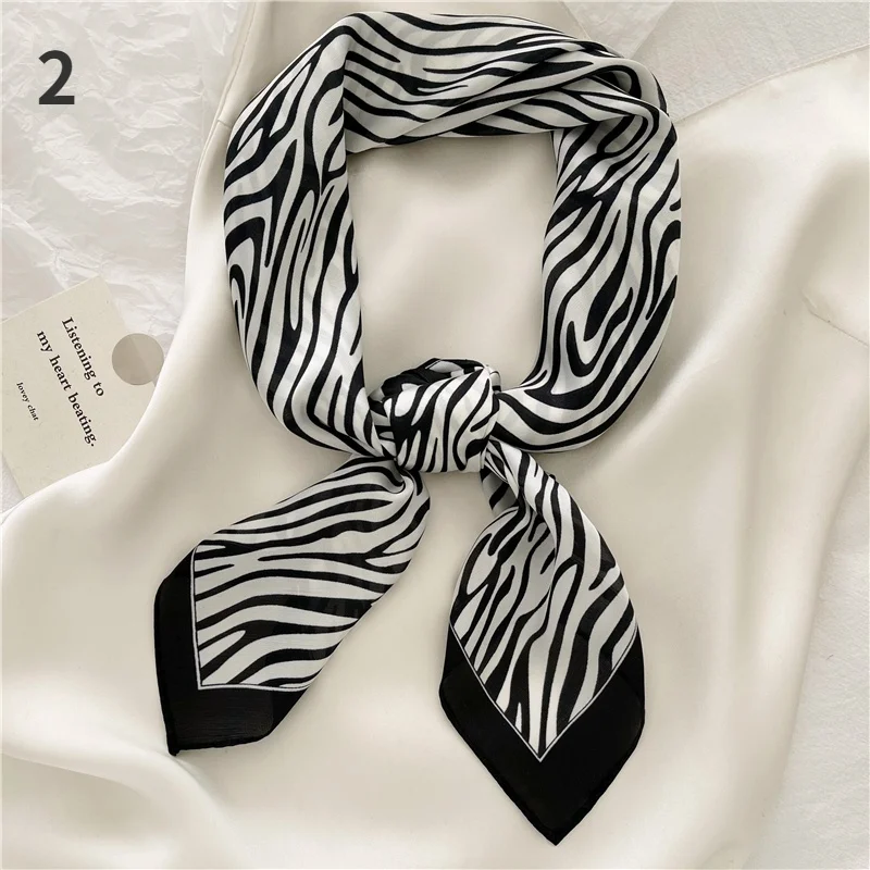 1Pc Women Vintage Print Scarf Houndstooth Zebra Chiffon Silk Feeling Headbands Bandana Bag Neckerchief Hijab