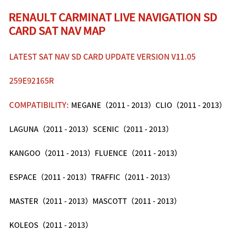 Latest version 2023 V11.05 for Renault CARMINAT LIVE Navigation SD Card Sat Nav Maps