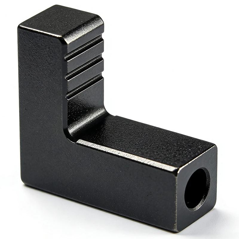 OEM Custom CNC Machined Black Anodized Aluminum L Shape Angle Block Precision Milling Serrated Locating Corner Bracket