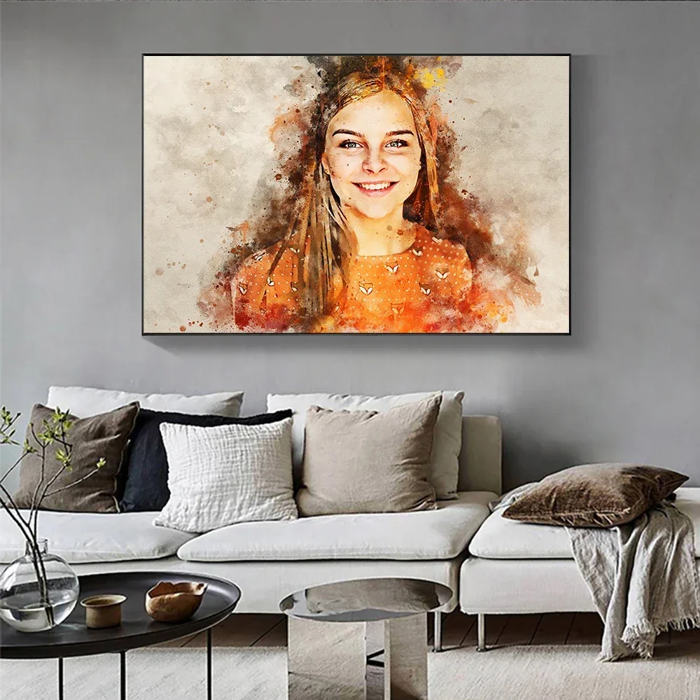 Custom Portrait Splash Watercolor Artwork Canvas Art Paintings Poster Prints Wall Picture for Room Home Decoration Unique Gift