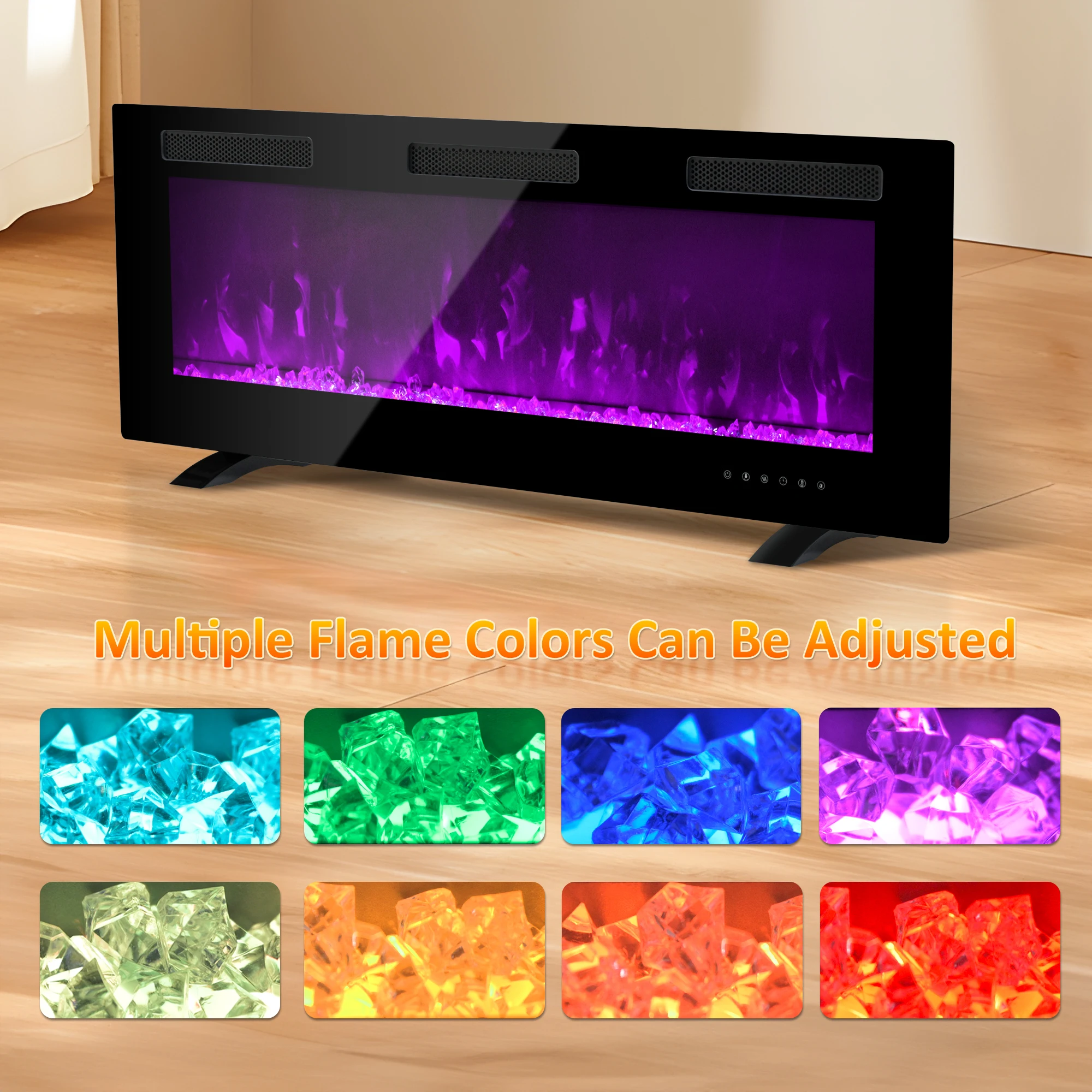 50 Inch Electric Fireplace Indoor Built in Led Light Insert Wall Mount Fireplace Decorative Flame Adjustable Timer Room Heater