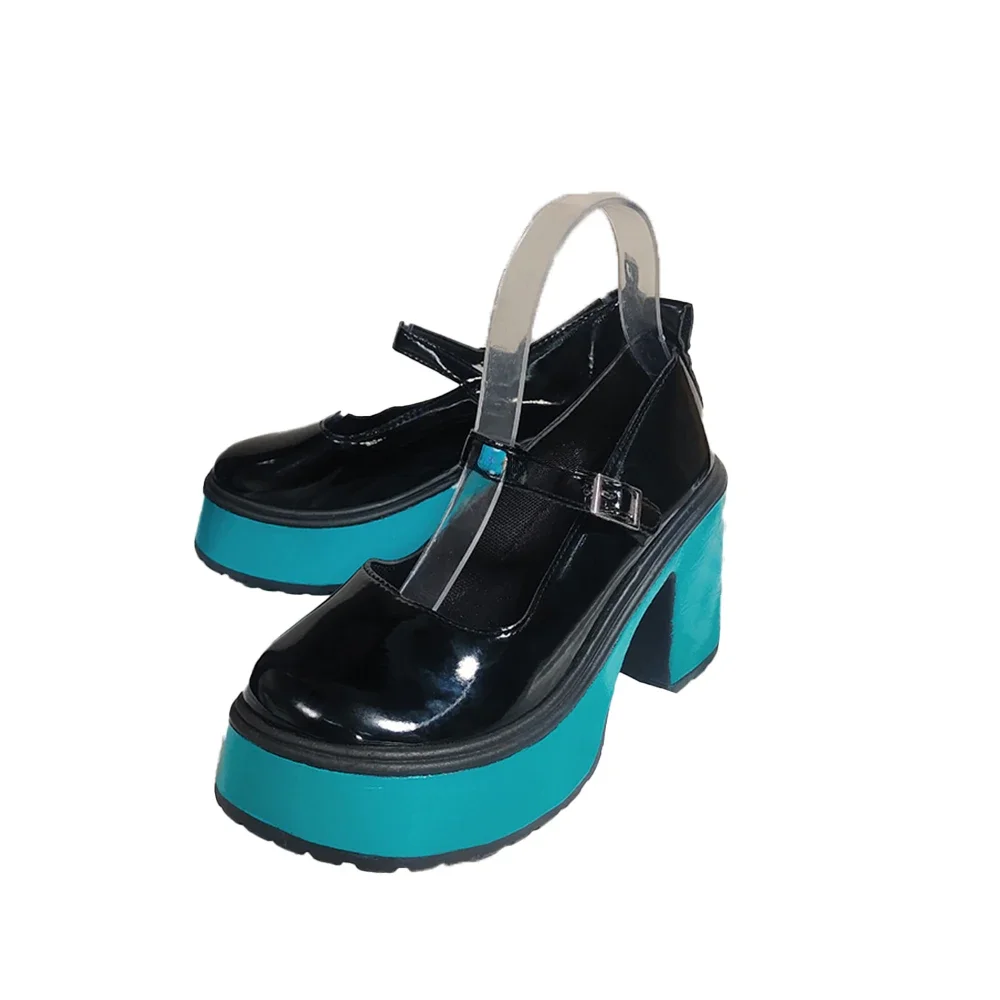 Miku تأثيري أحذية الأحذية الدعائم ارتفاع الكعب 8 سنتيمتر لعب الأدوار أداء الدعائم هالوين عيد الميلاد كرنفال كوسكو