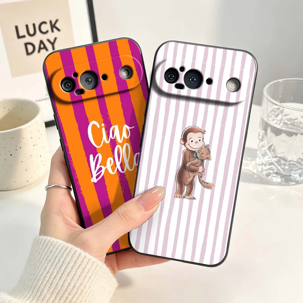 Orange Striped Minimalist For Google Pixel 6 6A 7 7A 8 8A 9 10 10A Pro XL 2024 5G Black Soft Silicone Cover Phone Case