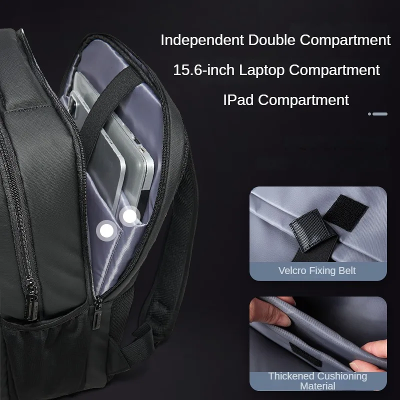 Mochila de cuero para hombre, bolsa de viaje de negocios, impermeable, multifunción, de PVC, de lujo, para ordenador portátil de 15,6 pulgadas, color negro