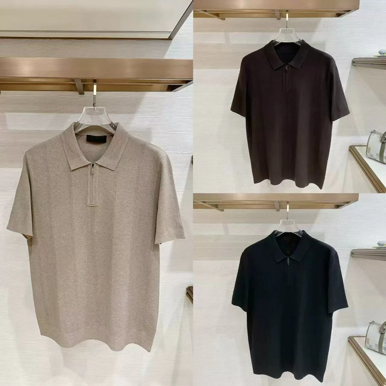 Italian LP old money style men's semi-zipper knitted POLO shirt